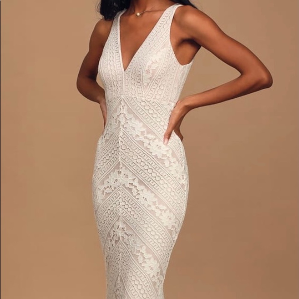 White & cream lace long dress
